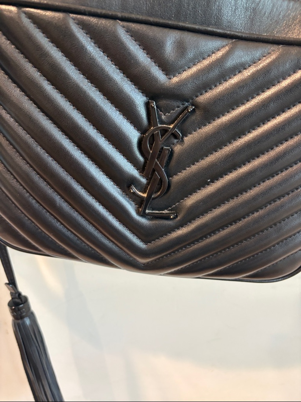 Saint Laurent Black Quilted Camera Crossbody with Tassel